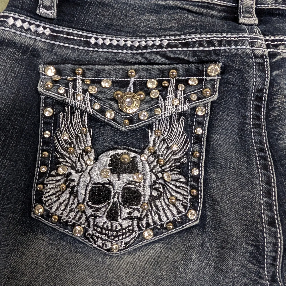 Edgy Skull Embellished Boot Cut Jeans - Picture 3 of 6